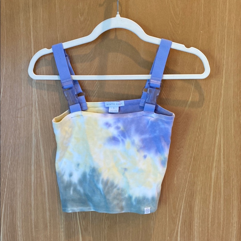 North Hall Yellow, Purple, Green Fitted Crop Tank Top with Buckle Straps